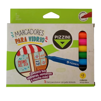 MARCADOR PIZZINI PARA VIDRIO X 9 COLORES